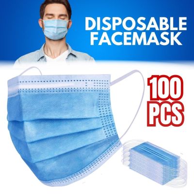 100 PCS Protective Disposable Face Mask Cover 3 Ply Disposable Face Masks - Blue
