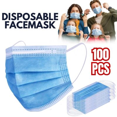 100 PCS Protective Disposable Face Mask Cover 3 Ply Disposable Face Masks - Blue